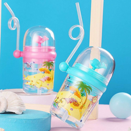 Portable Cartoon Straw Water Bottle with Decorative Whale- 250ml