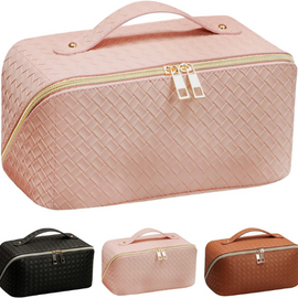 Large Capacity Travel Cosmetic Bag with Dividers and Handle
