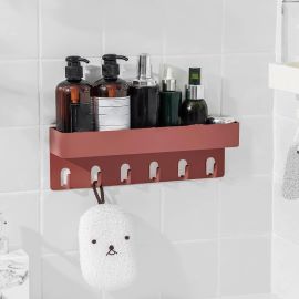 6 Hook Wall-Mounted Bathroom and Kitchen Organizer Shelf