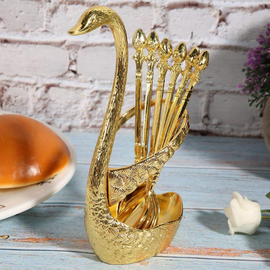 Swan Dessert Spoon Set with Stand [6 spoons]