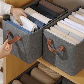 Clothes Storage Basket with Leather Handles